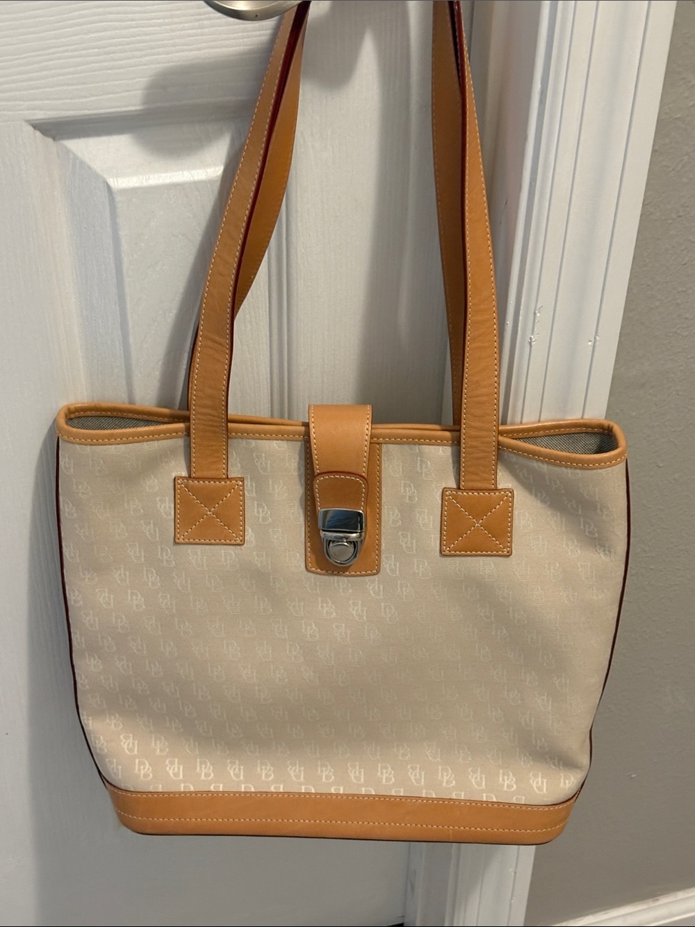 Dooney & Bourke Beige & Tan Logo Tote